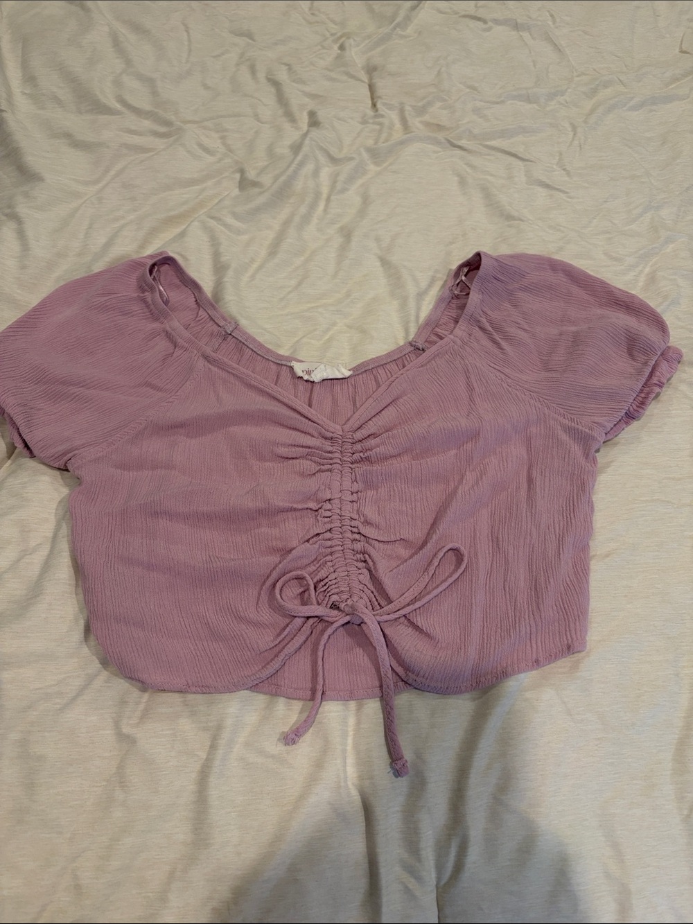 Pink Rose Lavender Ruched Tie-Front Crop Top